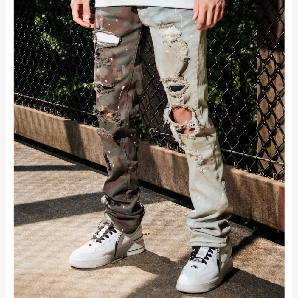 Blue Camo Jeans Stack Fit